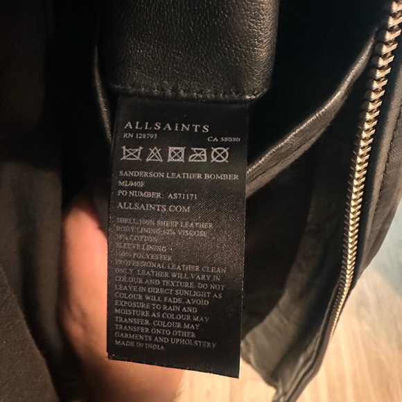 All Saints Black Leather Bomber Jacket - Picture 5 of 5
